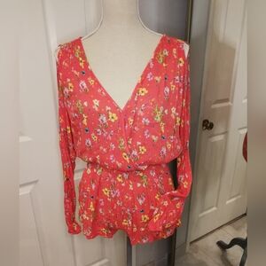 MNG orange floral romper XS